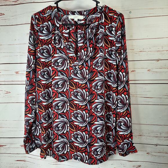 Ann Taylor LOFT Long Sleeve Flowy Top‎ Red Purple Orange Size Small - Picture 1 of 7